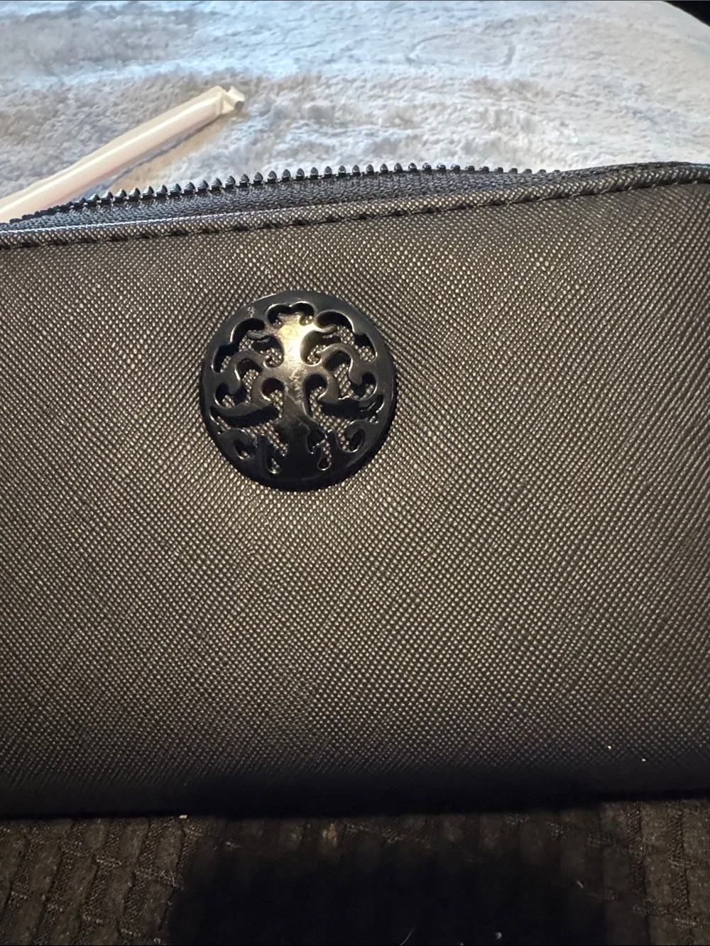 Black Zip-Around Saffiano Card Holder